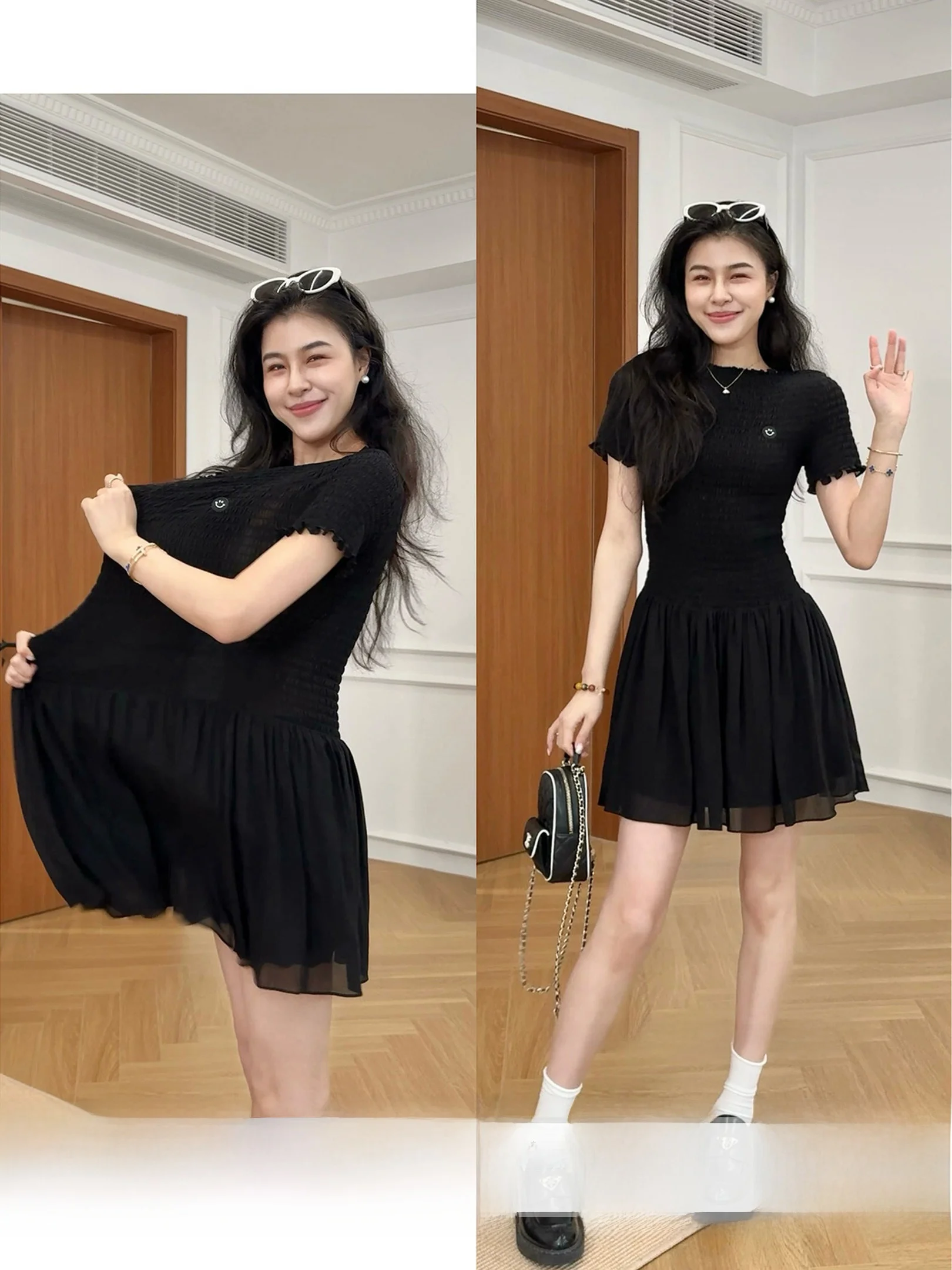 

Zhang a Xing Misty Black Dress Hepburn Swan High Elastic Splice Slimming Waist Dress Women's Fashion Spring Casual Style