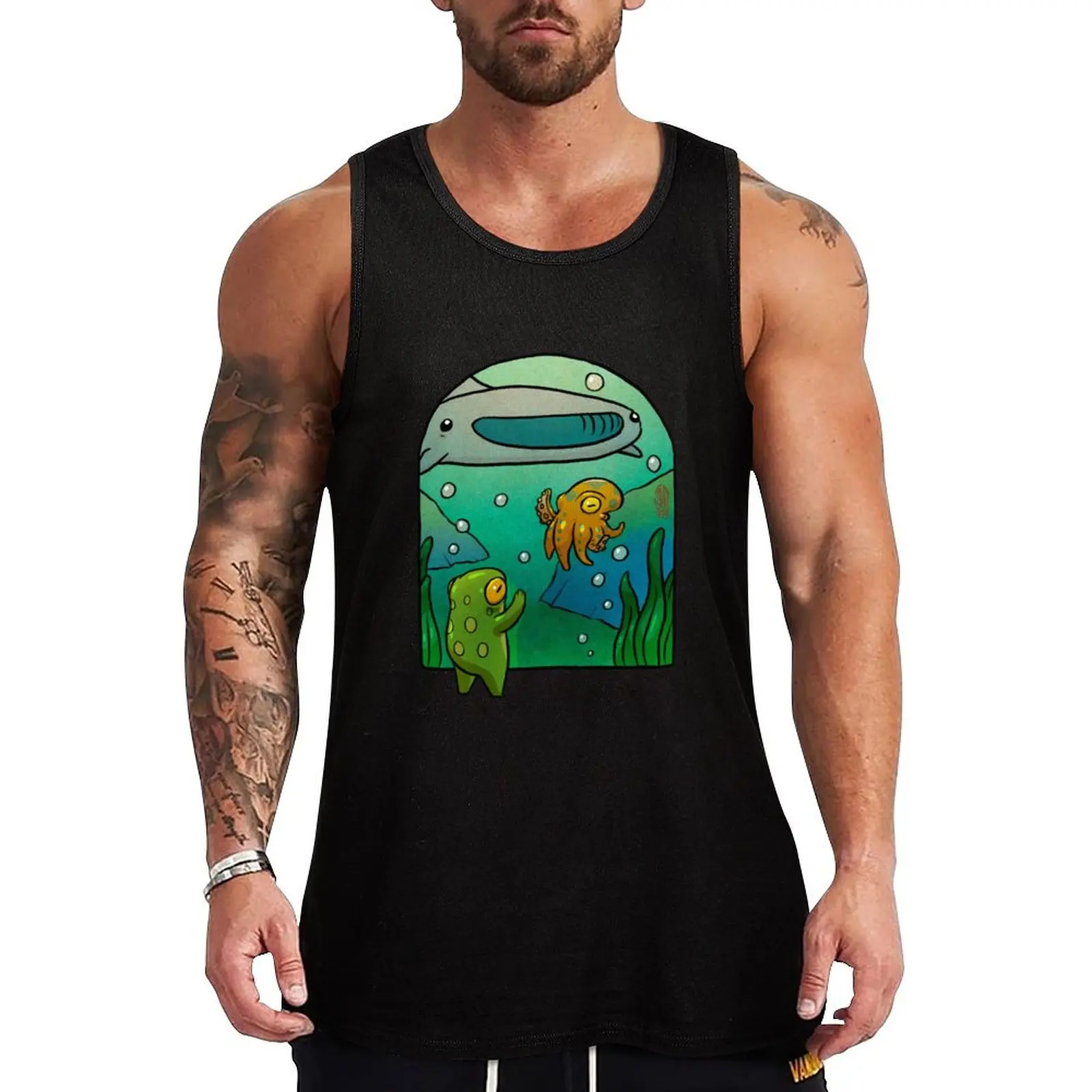 

aquarium octopus whale shark frog artwork asian style Tank Top Casual Sleeveless Tank Top Loose Fit Daily Wear