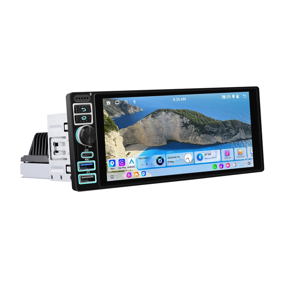 Podofo 6,9 Zoll 1 DIN Android Autoradio MP5 Multimedia-Player Kabelloses CarPlay Android Auto Smart Car Systeme GPS-Navigation WiFi BT Head Unit FM RDS Rückfahrkamera Autoradio
