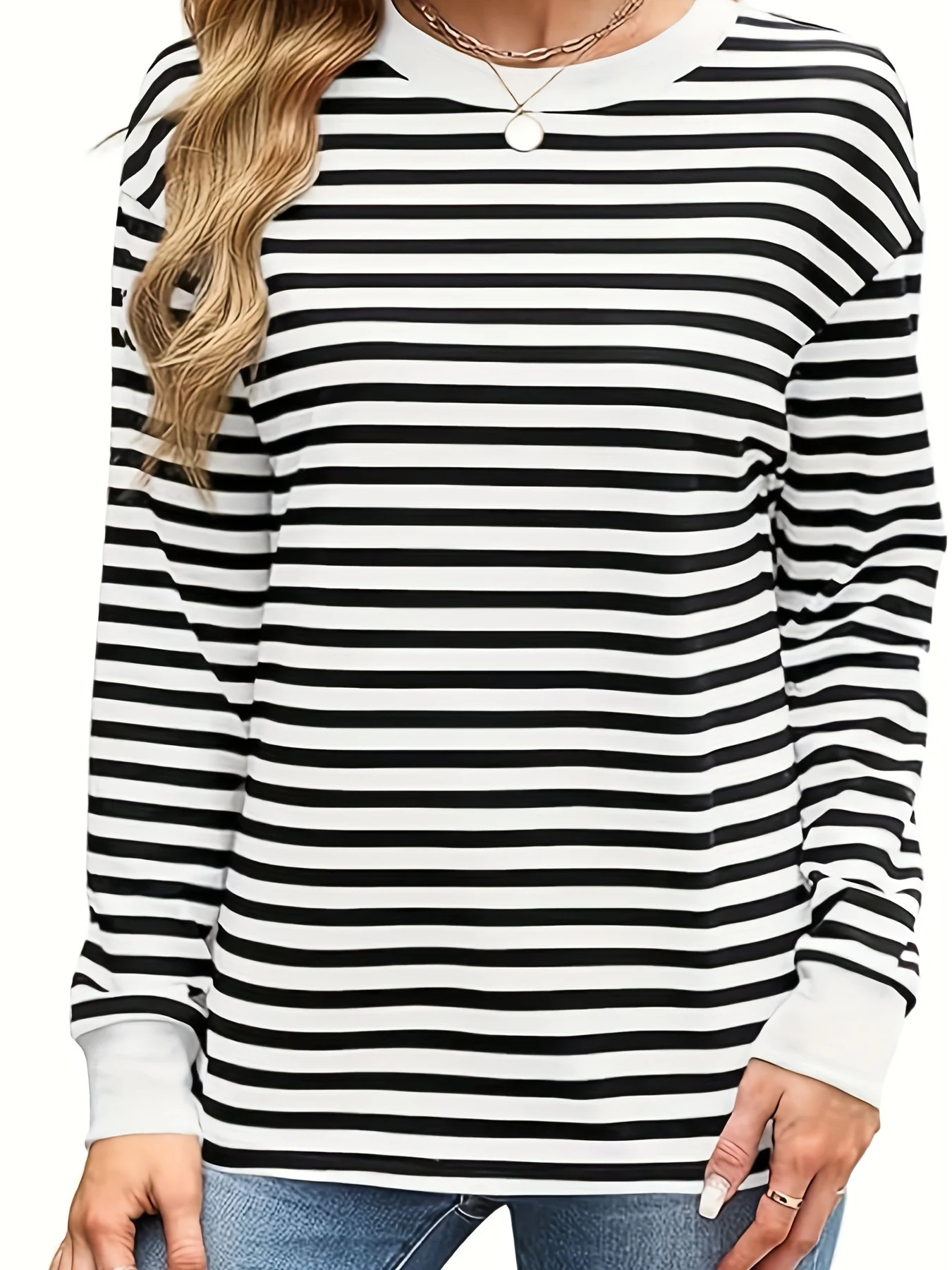 Aamikast Top da donna di grandi dimensioni girocollo a righe color block T-shirt a maniche lunghe allentata casual autunno inverno abbigliamento 1XL-5XL