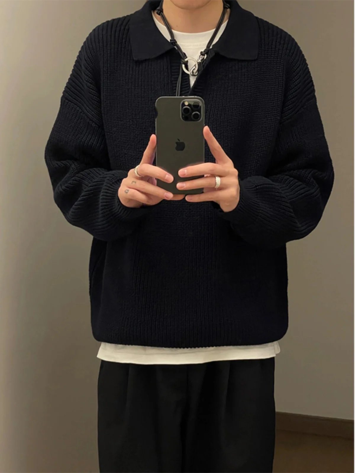 

Мужской трикотажный свитер Bla V-Ne в корейском стиле, осенняя новинка, свободный крой, премиум-класс, из полиэстера