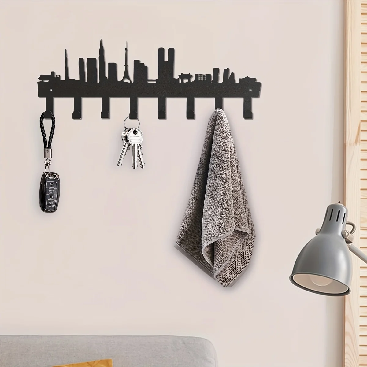 CIFBUY City Silhouette Key Hooks, Household Multi-Purpose Clothes Bag Key Hooks, Living Room Wall Decorative Hook Key Holder