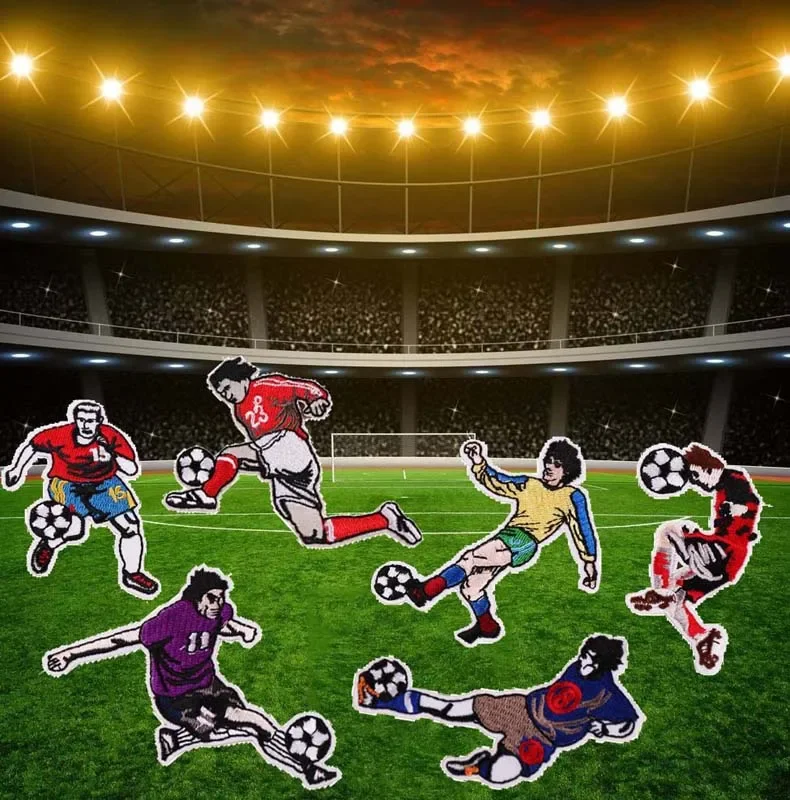 Football Player Figure Embroidered Cloth Appliques Cartoon Soccer Star Iron on Patch for Sports Jersey Shorts DIY Deco Wholesale