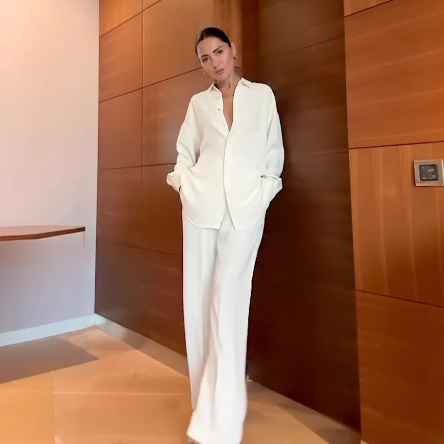 Fall New Fashion Long Sleeve Button Up Shirt Pants Set For Women Commute Style European And American Trade