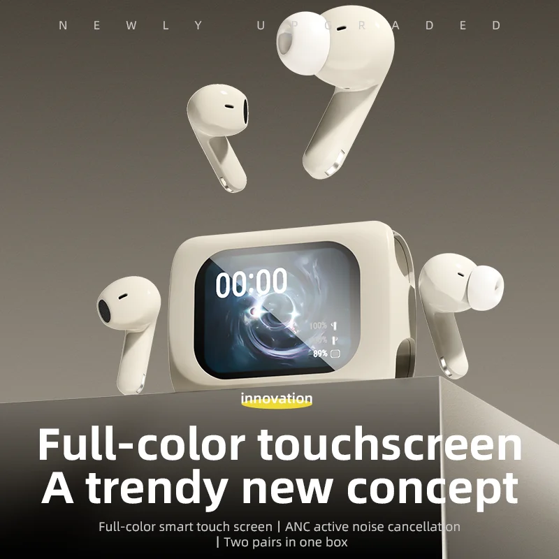 

Dual Earbuds Touch Screen Headset ANC+ENC Noise Cancelling In Ear Earphone Ultra Long Battery Life Bluetooth 5.4 Headphone