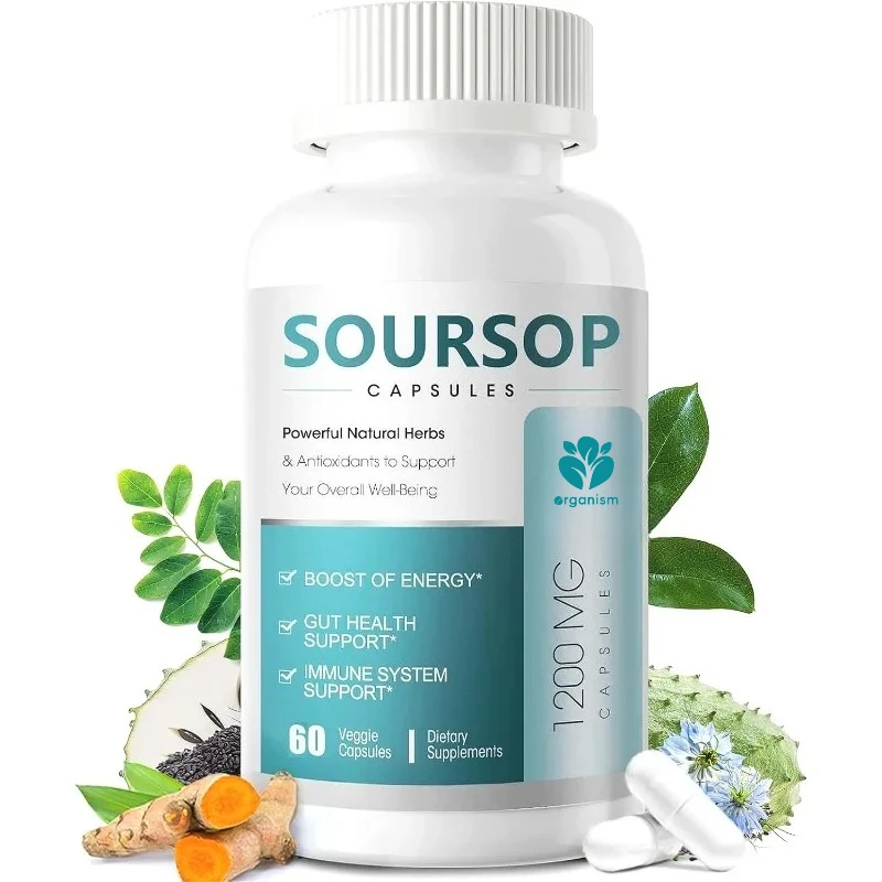 Las cápsulas de Annona contiene Moringa, semillas negras, cúrcuma y antioxidantes inmunológicos de frutas, también como apoyo a la salud intestinal.