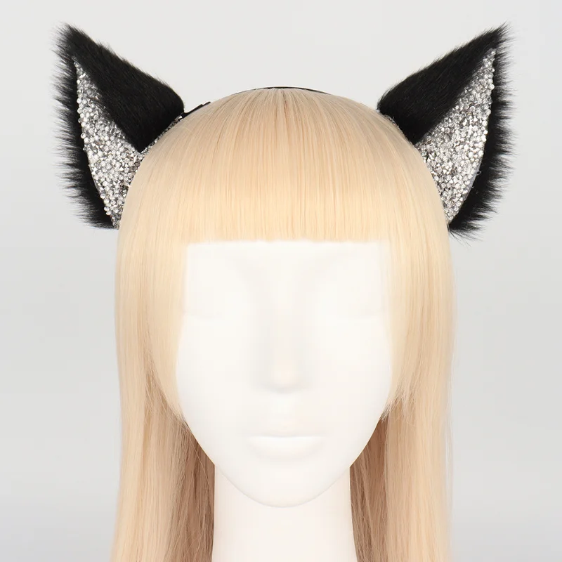 Anime Fox Ears Headband Kawaii rhinestone Fox Ears Headdress Hair Accessories JK Girl Halloween Party Cosplay Props Hair Hoop