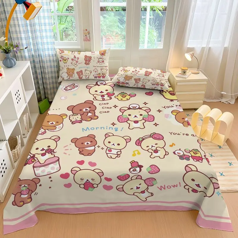 

Kawaii Rilakkuma Bed Sheet Cute Cartoon Anime Student Dormitory Bed Sheet Home Blanket Bedding Four Season Use Girl's Gifts Toys