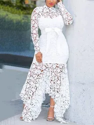 2024 Spring New Women's Clothing French Sexy Lace Stand Up Collar Fashion Bubble Sleeve Waist Slimming Dress Elegant Long Dress