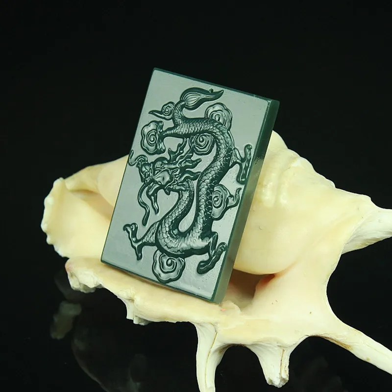 Hetian Gun Rose Gray Jade Antique Prosperity Brought by Dragon and the Phoenix Pendant Jad