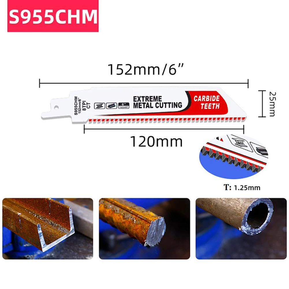 Imagem -03 - Lâmina de Serra Alternativa de Tpi Dente Fino S955chm S1155chm para Ângulo de Corte Barra de Aço de Ferro Tubo de Ferro Grosso Ferramentas para Trabalhar Madeira