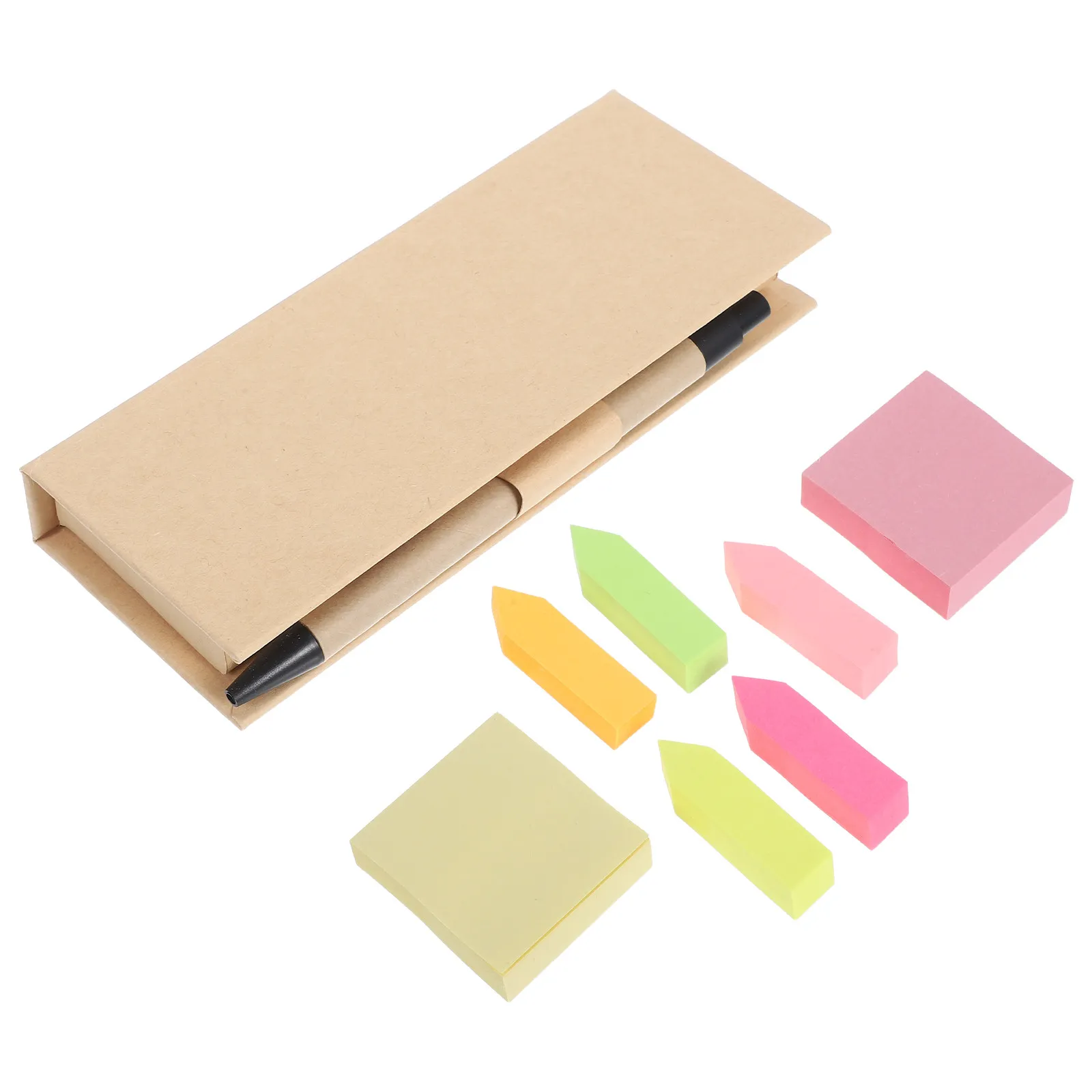 1Set Elegant Printed Memo Storage Box Multifunctional Sticky Notepad Set with Built in Ruler Color Coded Index Tabs for Home