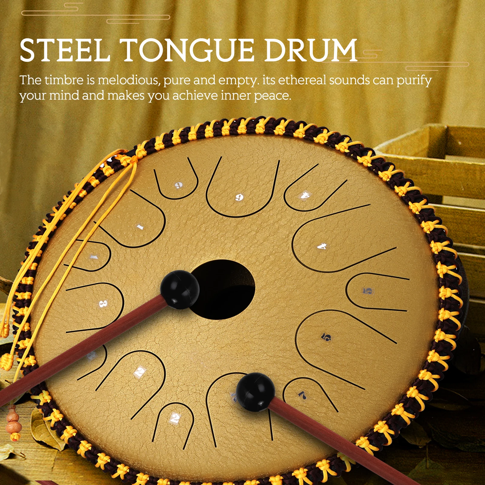 14 inch 14-Tone Carbon Steel Tongue Drum C-Key Hand Pan Drums with Drumsticks Percussion Musical Instruments