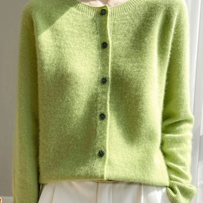 

Women Cardigan Soft Clothing Korean Style O-Neck Cashmere Sweater Buttoned Knitwear Casual Top