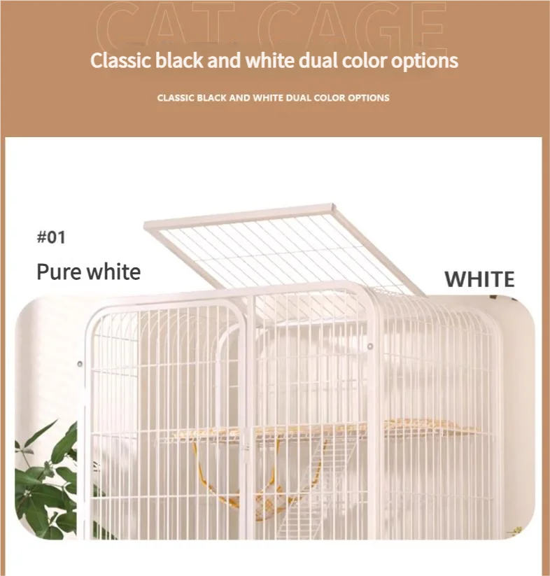 Extra Large Indoor Cat Cage with Button Closure Metal Frame Integrated Toilet for Small Animals Home Cat Villa Climbing House