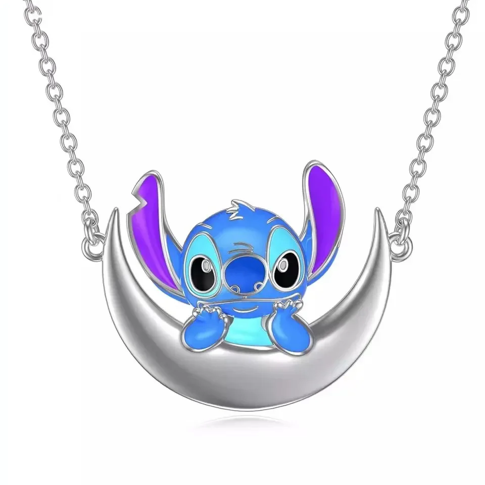 Baru Lilo & Stitch waktu permata kalung Disney pola kartun Stitch malaikat liontin Anime periferal aksesoris untuk anak-anak hadiah