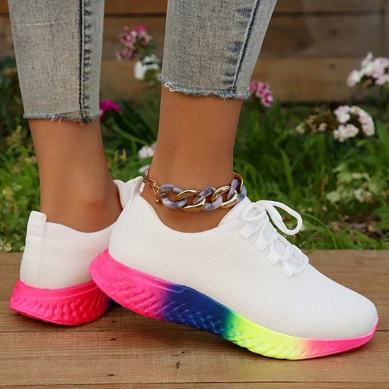 Women's sneakers with rainbow soles, sneakers with mesh breathable, non-slip, rope, No. 43 designer sneakers for women