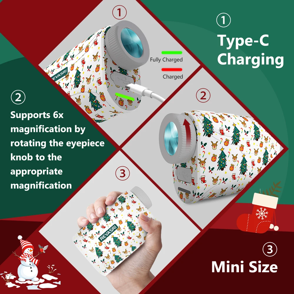 REVASRI Mini Christmas Golf Rangefinder, 1300 Yards 6x Magnification ,Flag Lock & Slope Compensation, Vibration Alert for Golfer view 7