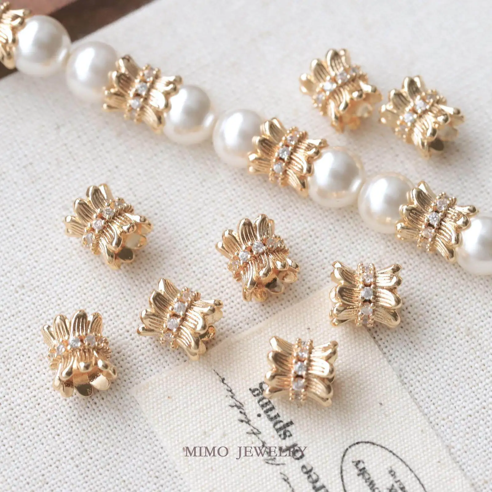 Brass Gold Plated Zircon ring petal Spacer Beads Loose Beads for Jewelry Making DIY Bracelet Necklace Accessories
