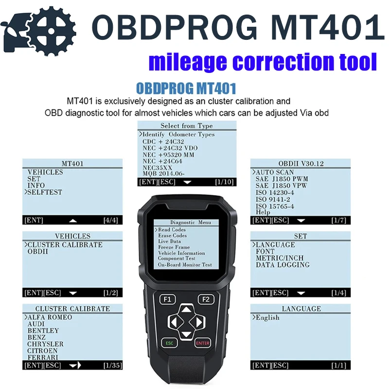 OBDPROG MT401 Cluster Correction Tool OBD2 Scanner Cluster Adjust Diagnose Cluster Reset Diagnostic Tools Cluster Calibration