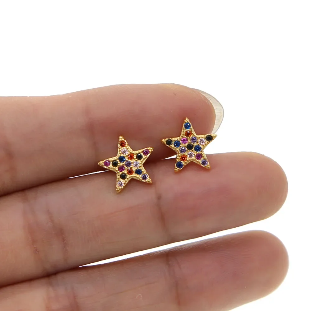 925 sterling silver multi color cubic zirconia cz star stud earring for girl rainbow mix color cutest christams star silver stud