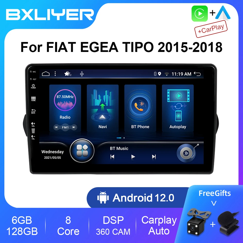 8+256GB Carplay Android 12 Auto Radio Stereo For FIAT EGEA TIPO 2015 - 2018 Multimedia Video Player 2 DIN GPS Navigation DSP DAB