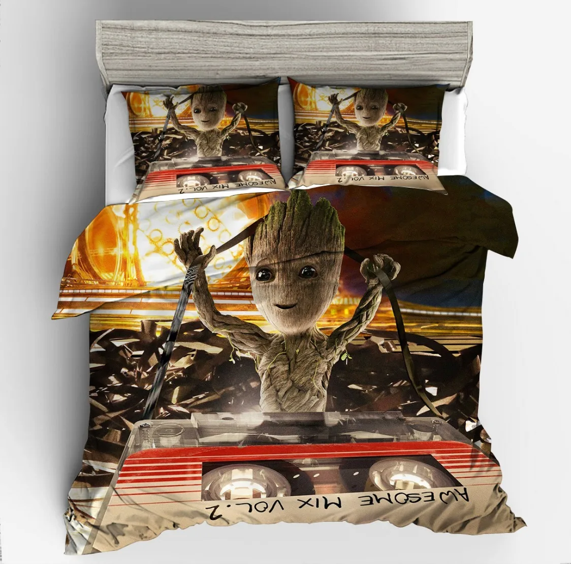 Cartoon Marvel Heroes Print Bedding Set,Guardians of the Galaxy Groot Duvet Cover Sets,Disney Quilt Cover Set Gift To Children