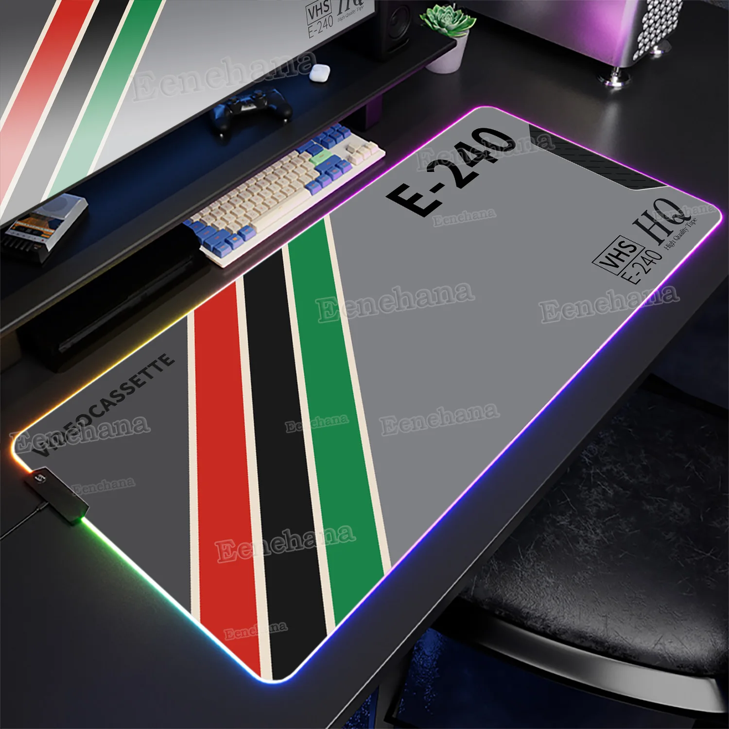 RGB Retro Tape Recorder Mouse Pad VHS PC Gaming XXL Office Carpet Keyboard Mat Rubber Non-slip Backlight Tabletop LED Desk Mats