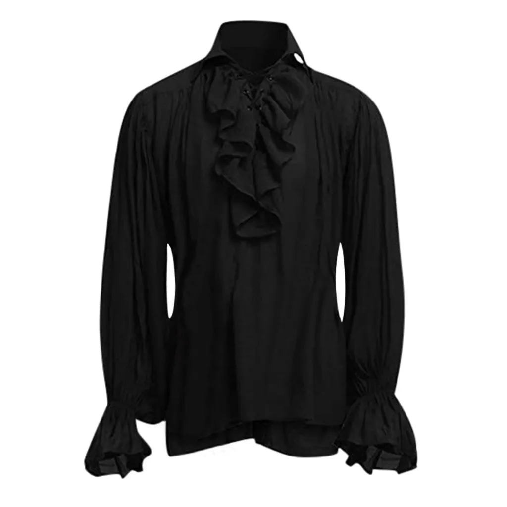 Men\'s Casual Shirt Vampire Renaissance Victorian Steampunk Gothic Ruffled Medieval Halloween Costume Clothing Chemise Homme