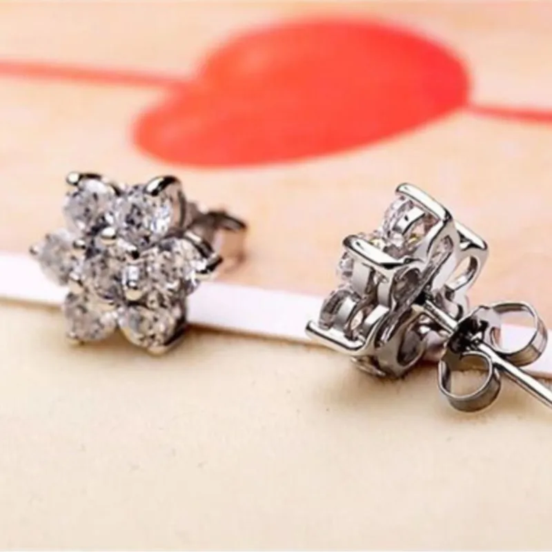 snowflake flower Edelweiss brilliant AAAA+ real zircon charm gift Stud Earrings fashion Jewelry lover party summer beach quality