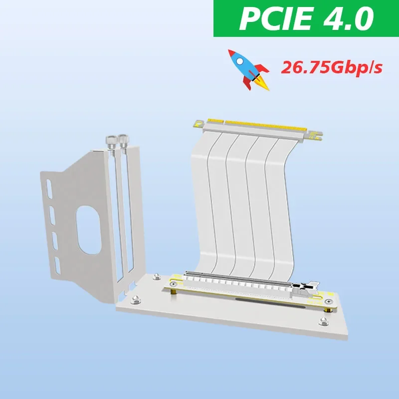 White 2 Slot PCIE Graphics Card Kit Vertical Mount Bracket GPU Holder High Speed GEN 4 PCI-Express 4.0 X16 Riser Extension Cable