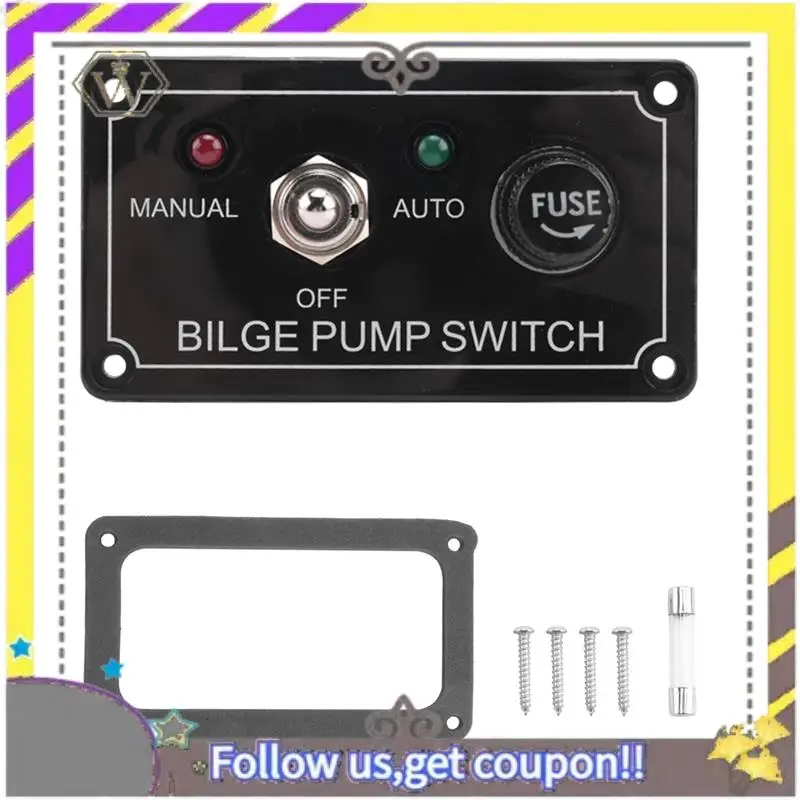 

ABXV-DC 12V Fused Marine Bilge Pump Switch Panel With LED Indicator Light Manual/Off/Auto 3-Way Toggle Switch