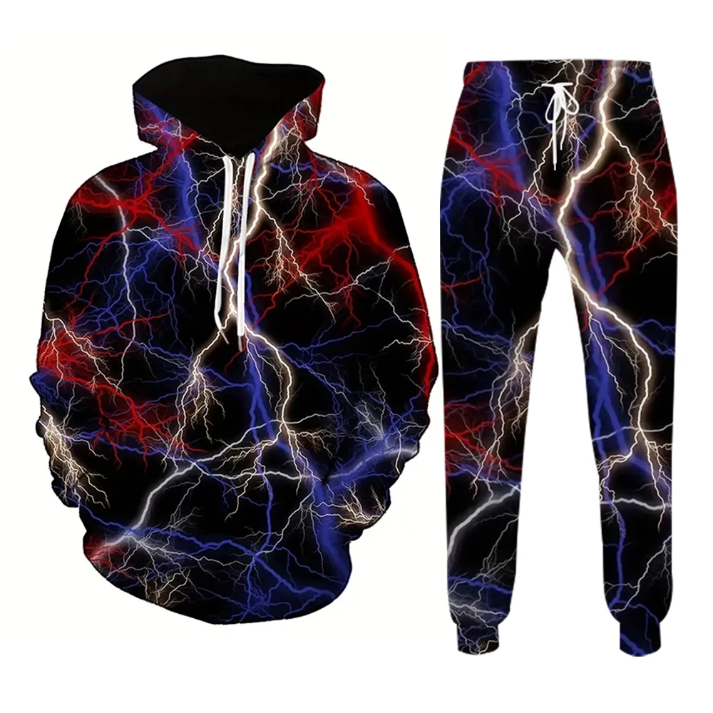 Autunno fiamme luminose 3D stampato felpa con cappuccio tuta da uomo felpe pantaloni sportivi moda Casual due pezzi tuta Set abbigliamento da uomo