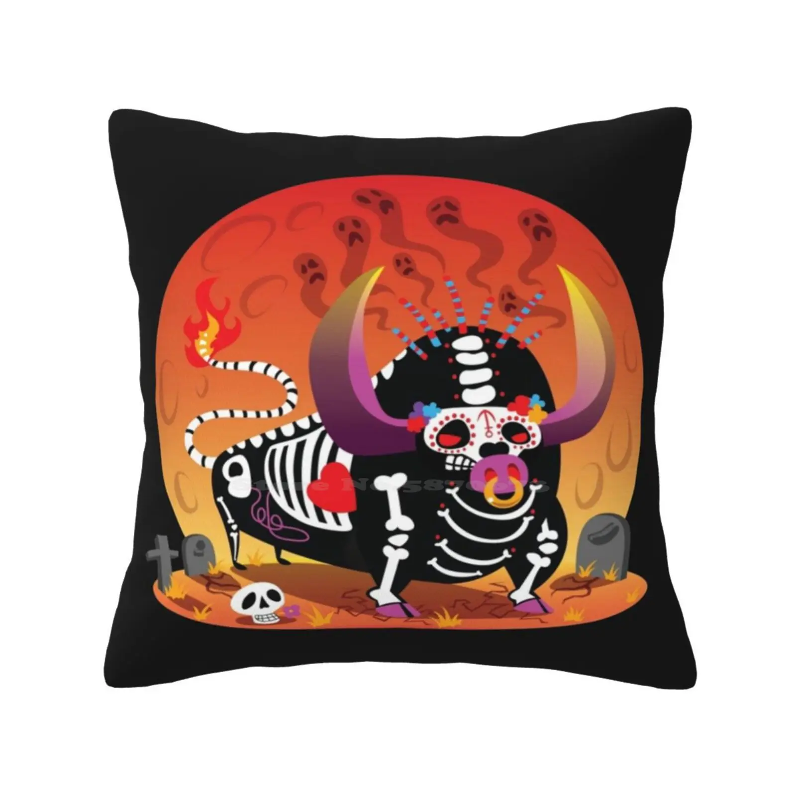 Bull Of Death Home Sofa Car Cushion Cover Pillowcase Bull Oxen Buffalo Mammal Hoofed Horns Animal Farm Dead Death Deceased