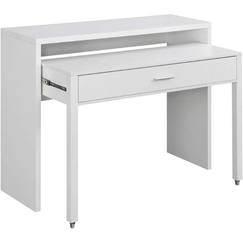 Console/Sliding Desk with Drawer and Riser, White