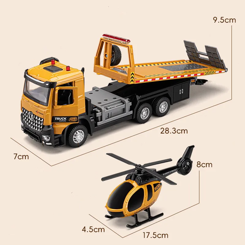 1: 30 alloy Pull back trailer rescue vehicle model,rescue helicopter toy,simulated sound and light,wholesale
