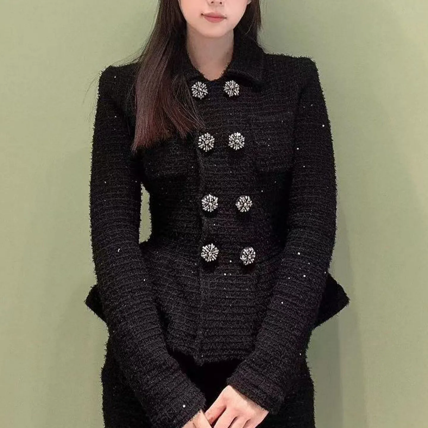 Cárdigan de punto largo ajustado para mujer, abrigo con botones de doble fila, Bla Ele Sle SP Home, otoño 2024, prendas de vestir exteriores Faion