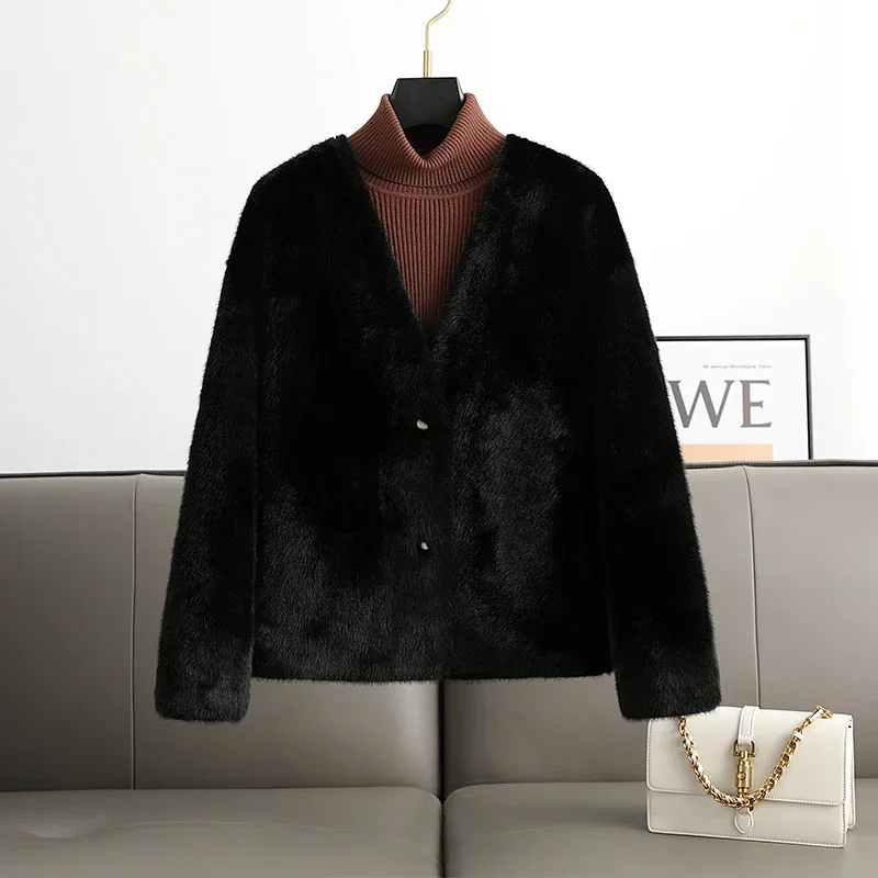 Winter Coat Women Clothing Fashion Korean V-neck Faux Mink Fur Jacket Faux Fur Jackets Thin Faux Fur Coat Veste Femme Zm860