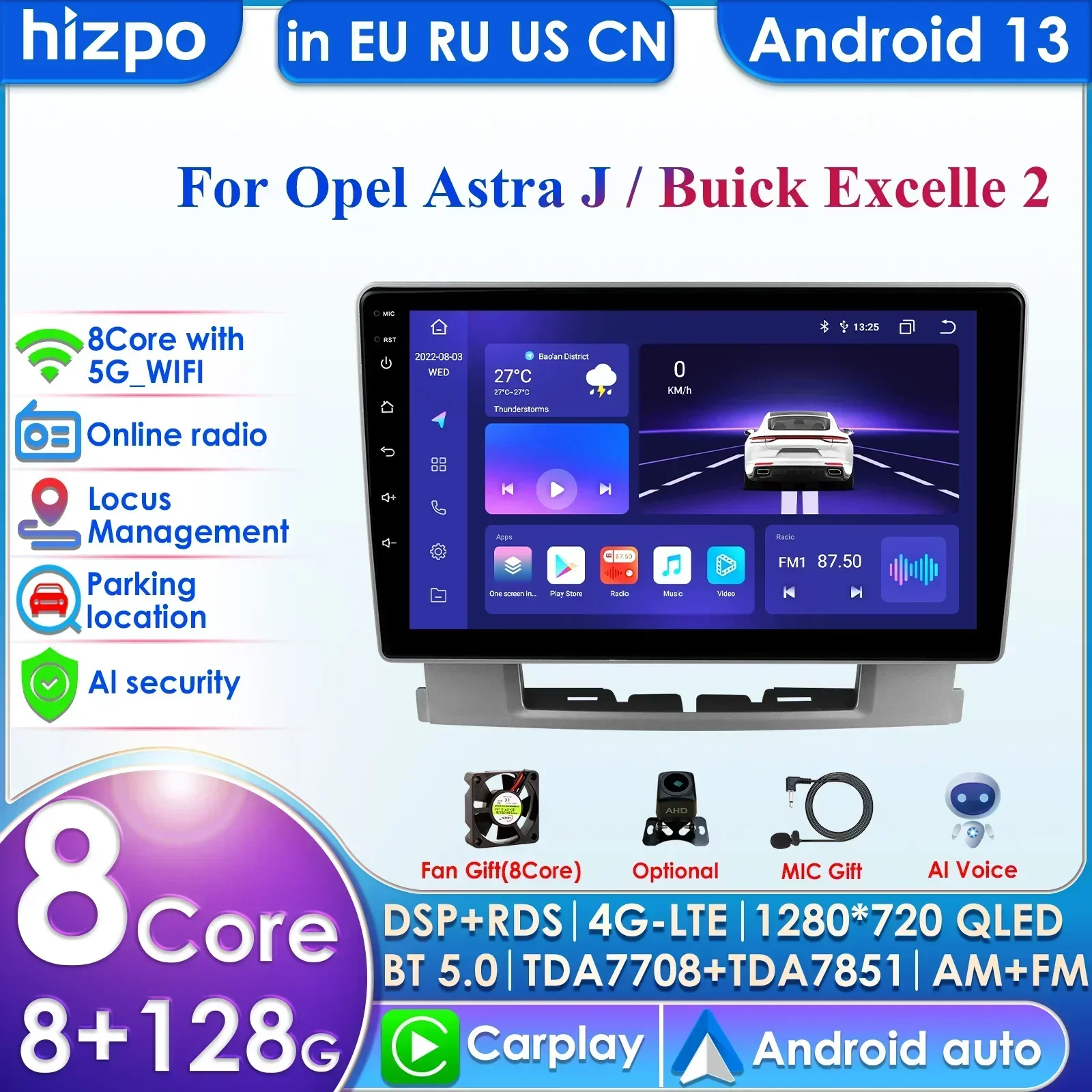 

Hizpo 9 Inch Carplay 4G 2 Din Android 13 Car Radio for Opel Astra J 2009-2017 Buick Excelle 2 2015 Multimedia Video Player GPS