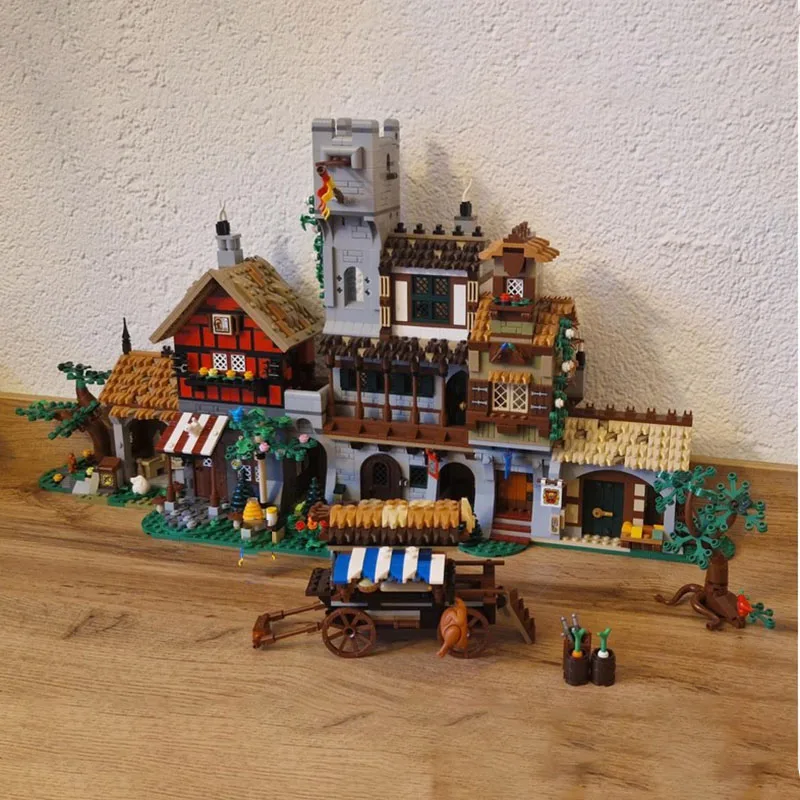 MOC 中世建築マーケットストリートモジュラークリエイティブストリートシーンモデルアセンブリビルディングブロックおもちゃホリデーギフト