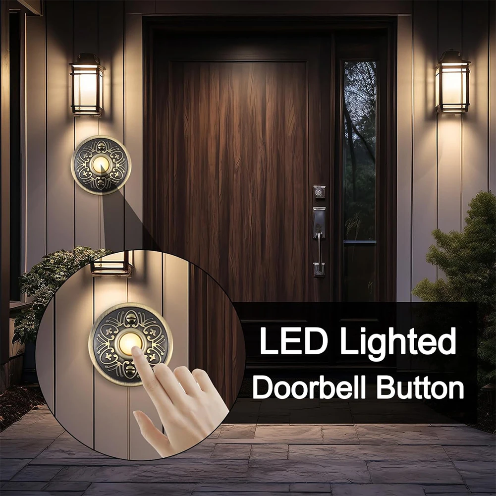 Metal Doorbell Push Button Antique Bronze Wired Lighted -Up LED Doorbell Button Round Wall Mounted Doorbell Switch Hardware