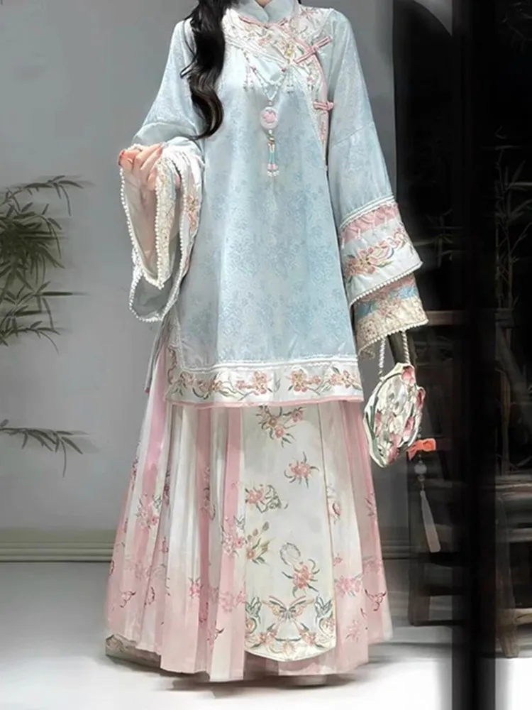 Hanfu restoration sense heavy embroidery skirt women's suit with large sleeves and cardigan