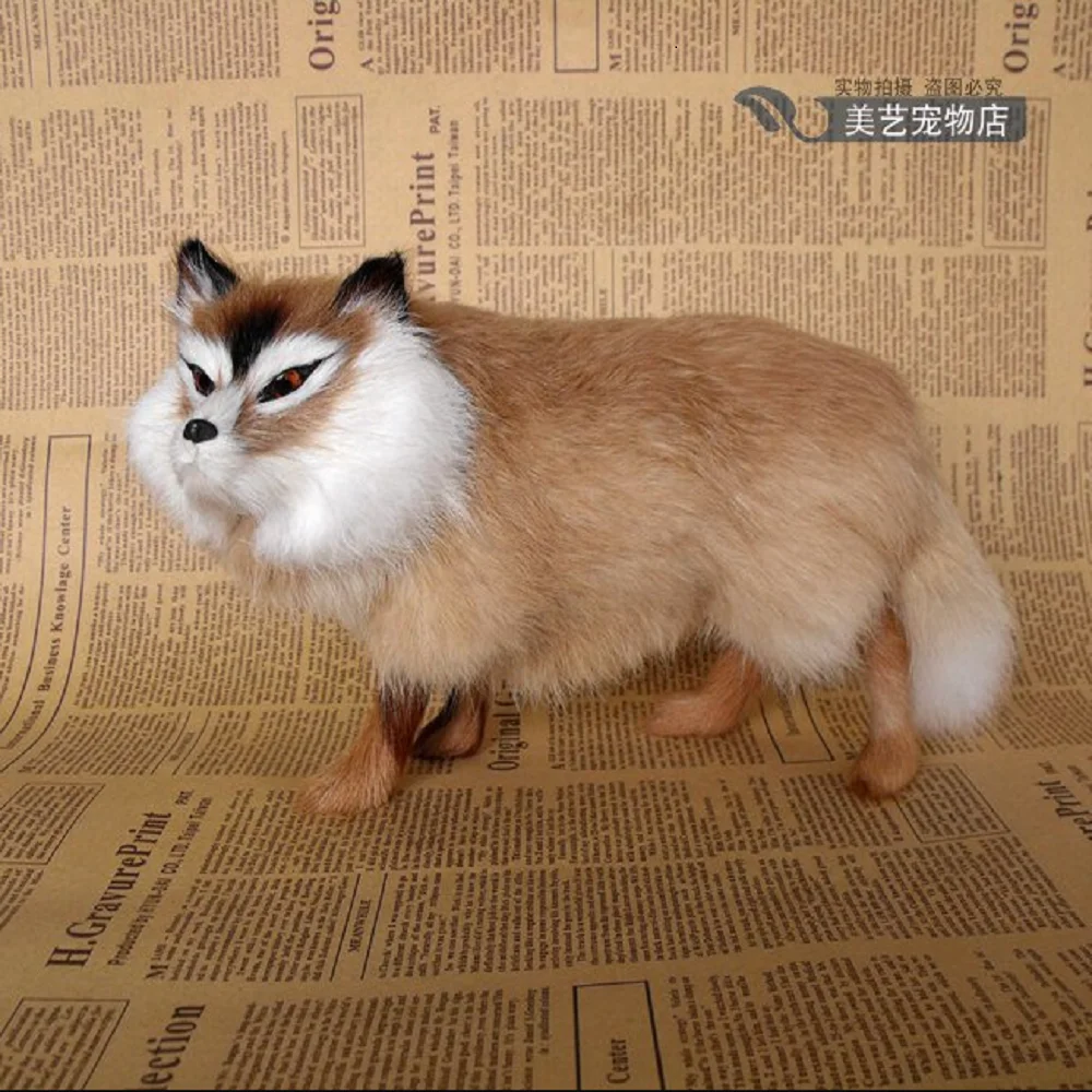 

new simulation fox toy handicraft plastic&fur yellow fox doll gift about 25x10x15cm