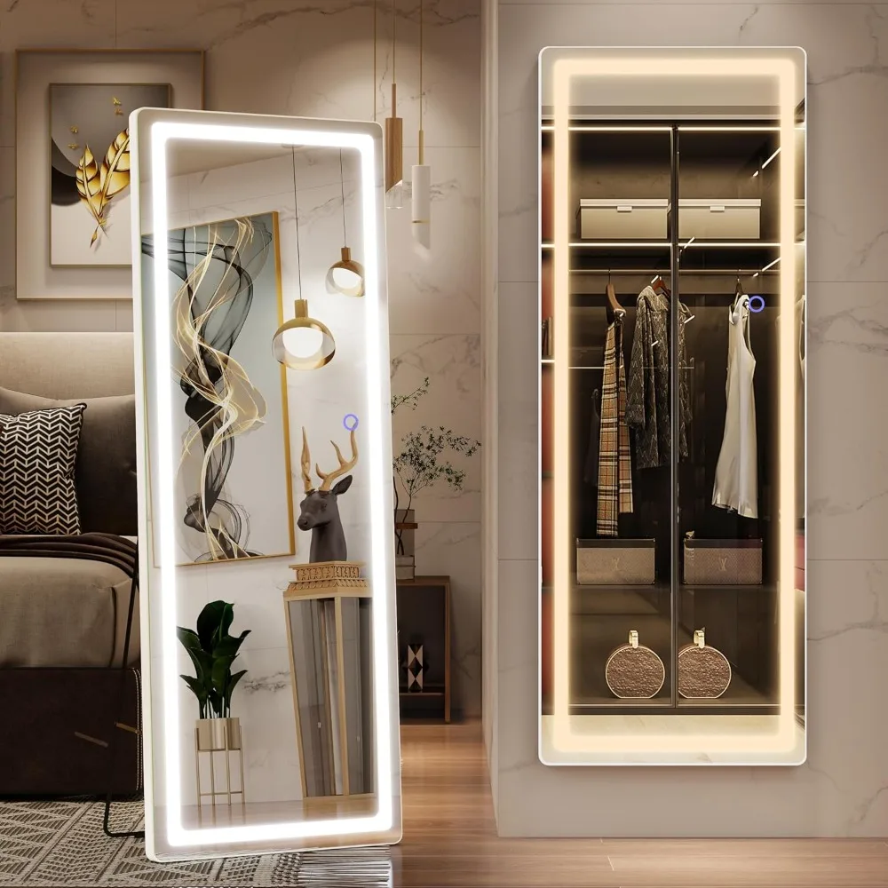 

Full Length Mirror with Lights, LED Full Body Mirror, Free Standing Lighted Floor Mirror, Wall Mounted Hanging Mirror Lights