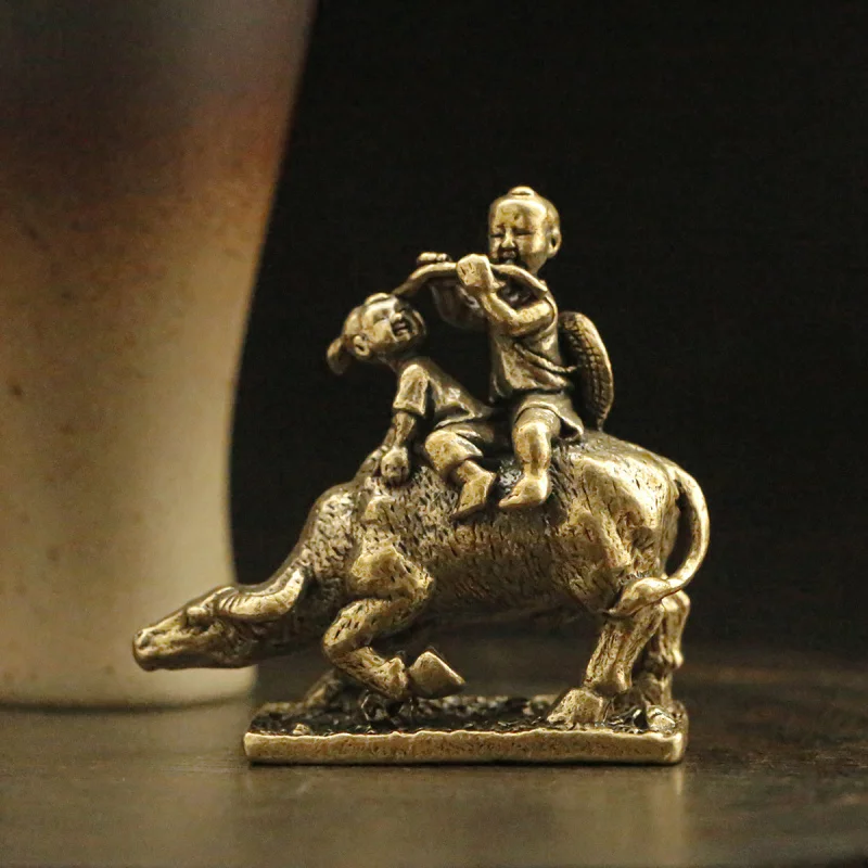

Vintage Solid Brass Distressed Shepherd Boy Cowherd Ornament Creative Home Office Desktop Small Craft Gift
