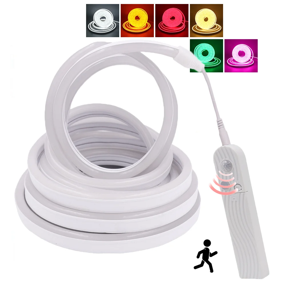 5V Neon Light Sign Battery/USB Powered Motion Sensor LED Strip 2835 120Leds/m Waterproof Neon Rope Dimmable Diode Tape for Home