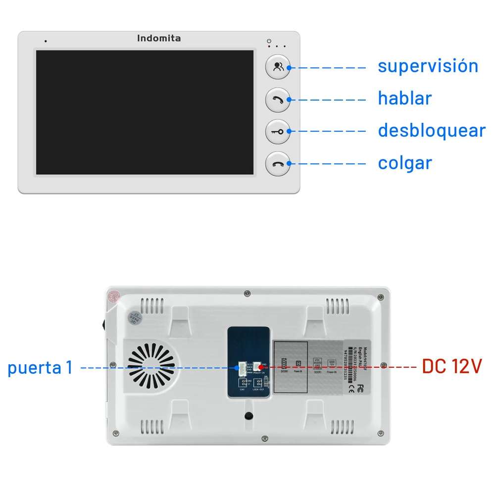 Indomita วิดีโอ Intercom ระบบบ้าน,สายประตู Pone หน้าจอ 7 นิ้ว,กันน้ํากลางแจ้ง,Analog สัญญาณ, สนับสนุนล็อคไฟฟ้าปลดล็อค