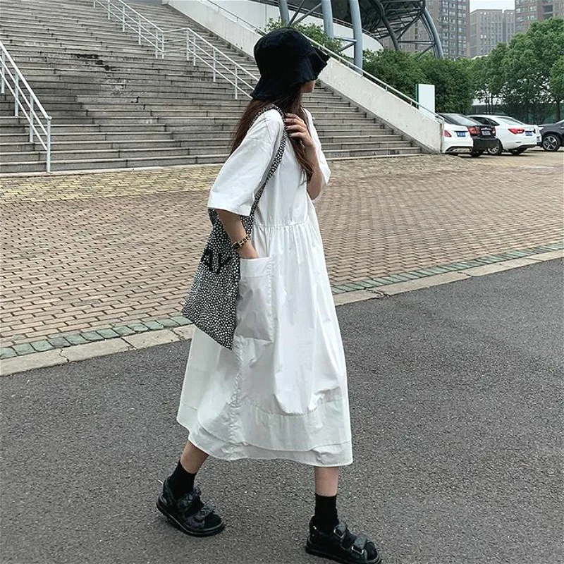 Dress Women Hot Sale Lovely College Style Korean Chic Teens White Design Holiday Summer Short Sleeve Vestidos Feminine Cozy Ins