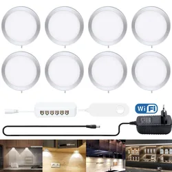 3000K 6000K WiFi Round LED Under Cabinet Light Warmwhite White Dimmable Lamp Closet Cupboard Lighting Tuya Smart Life APP Alexa