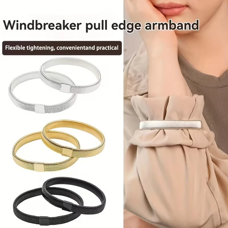 2PCS Sleeve Holders for Women Men Stretchy Metal Sleeve Garters Anti-Slip Elastic Arm Straps Fixing Long Sleeves Armbands Band